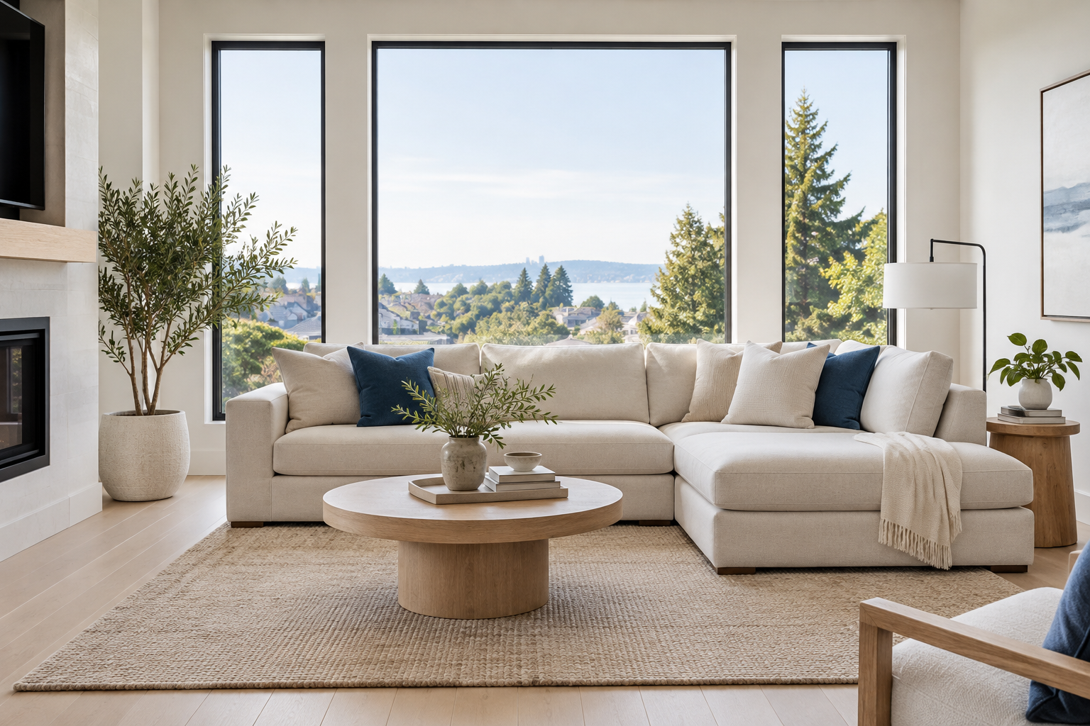 A bright, beautifully cared-for living room with natural light and comfortable furnishings
